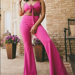 Pink Tie Detail Jumpsuit